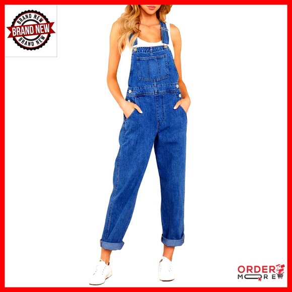 Women's Casual Stretch Denim Overalls Adjustable Straps Loose Fit
